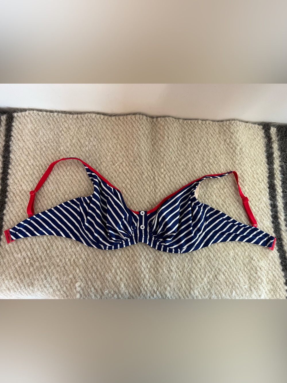 Pour Moi Navy White Striped Underwire Bikini Top UK 38GG